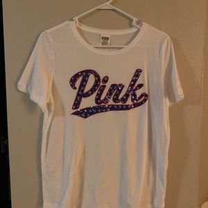 Pink Victoria’s Secret red white and blue sequined top. New without tags Sz L